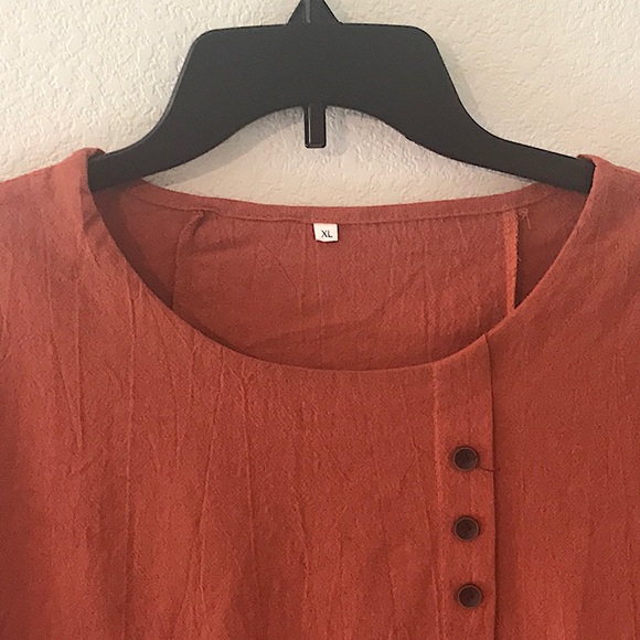 2 -  Women's Casual Crew Neck Short Sleeve Summer Blouses ( Rust and Khaki - XL) - Picture 4 of 16
